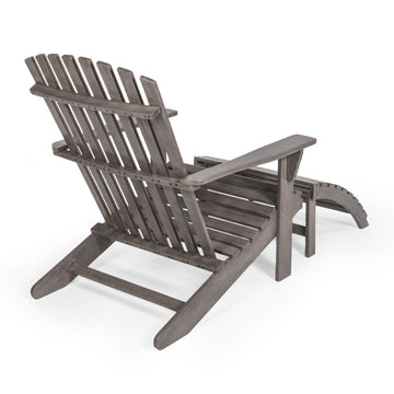 Saranac 2-Piece Traditional Rustic Acacia Wood Adirondack Chair with Detachable Ottoman - JONATHAN Y